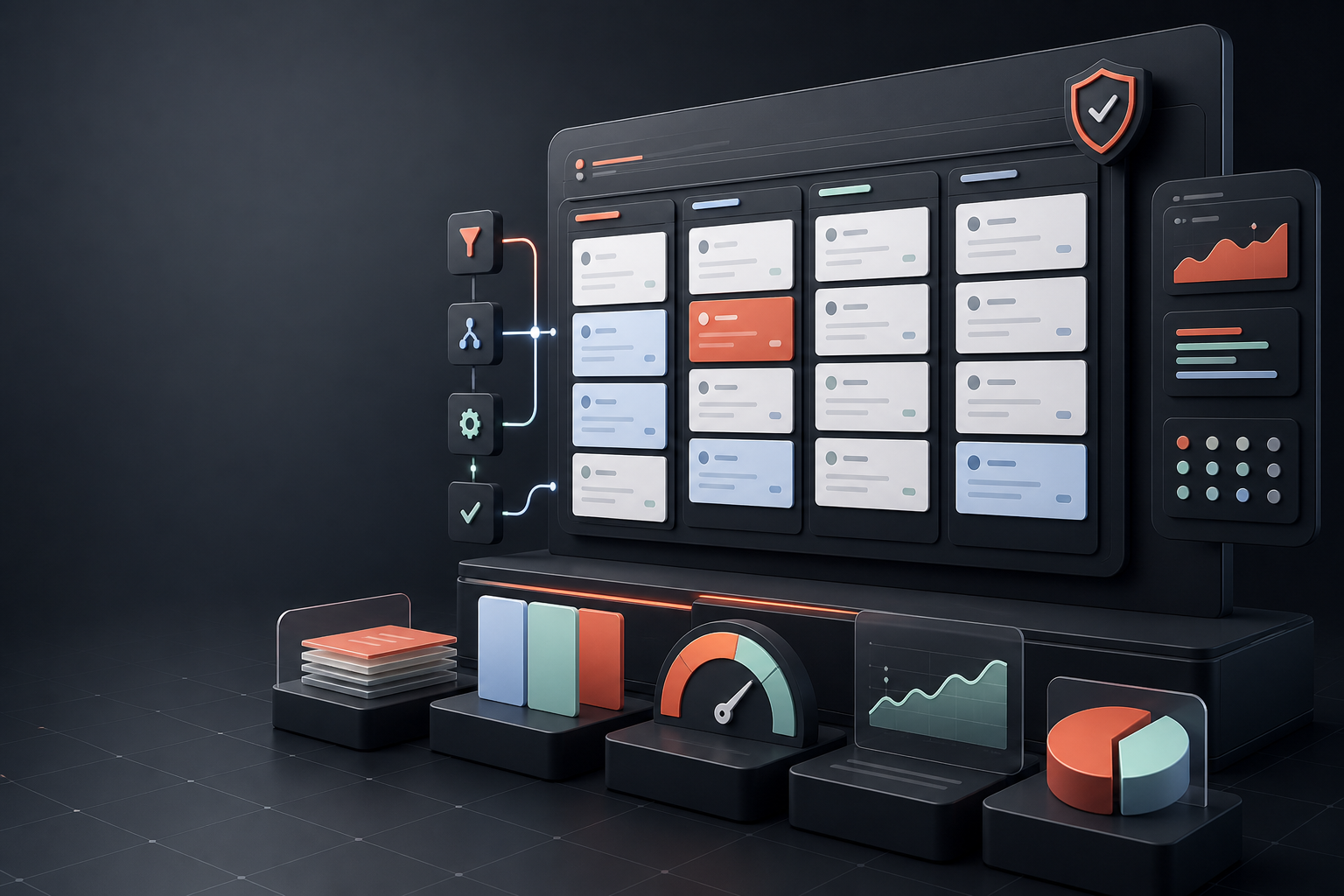 Abstract managed service dashboard representing governed Jira support
